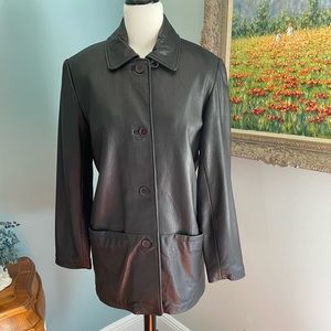 INC International Concepts black leather jacket, size Sm - Med.